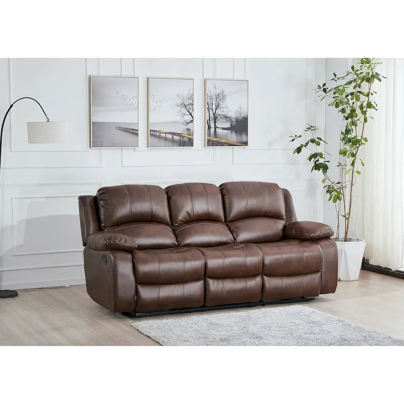 Bonded Leather Manual Reclining 3-Seat Sofa