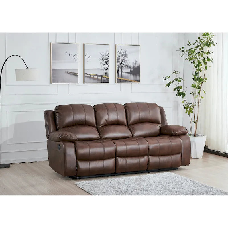 Bonded Leather Manual Reclining 3-Seat Sofa