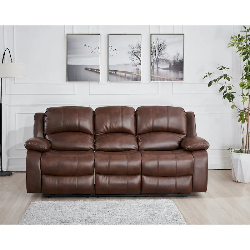 Bonded Leather Manual Reclining 3-Seat Sofa