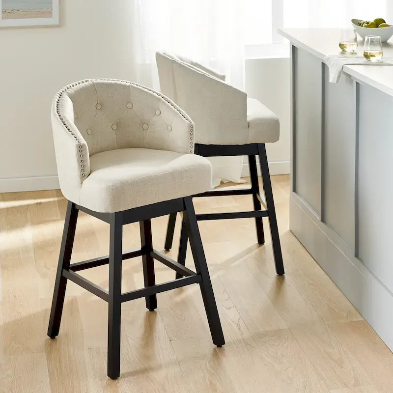 Beige Swivel Counter Bar Stools (Set of 2)