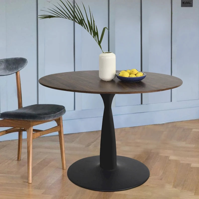 Round Walnut Color Dining Table