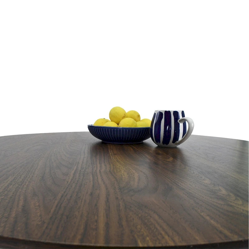 Round Walnut Color Dining Table