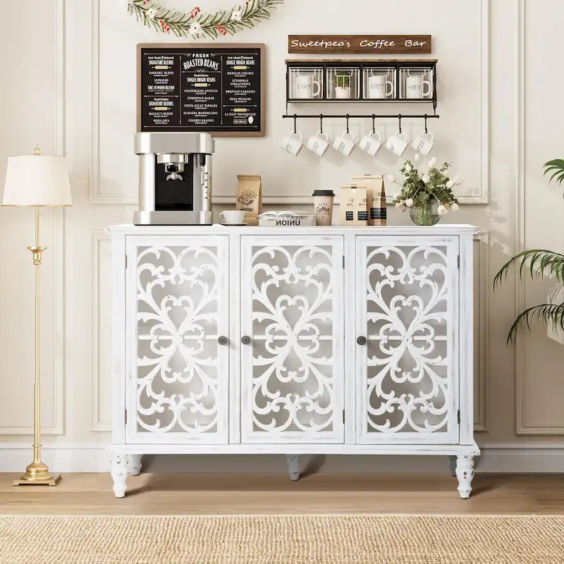 Retro Hollow-Carved 3-Door Storage Cabinet