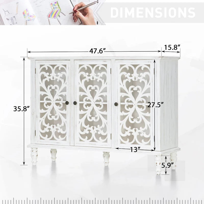 Retro Hollow-Carved 3-Door Storage Cabinet