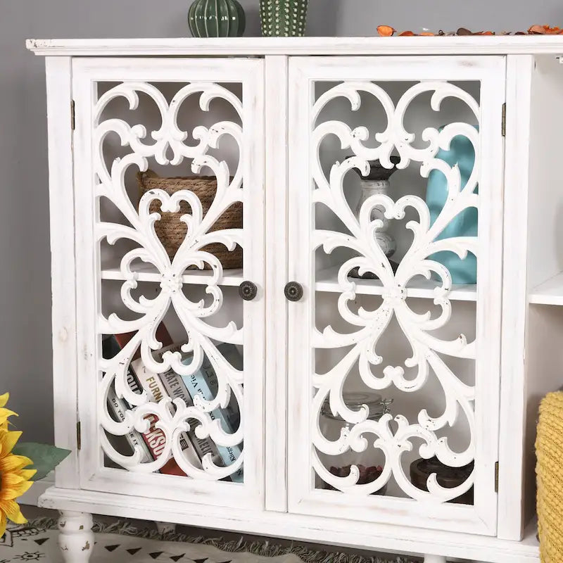 Retro Hollow-Carved 3-Door Storage Cabinet