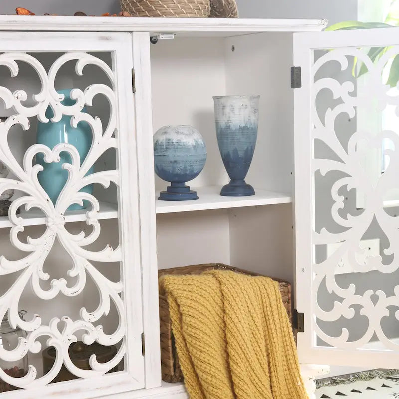 Retro Hollow-Carved 3-Door Storage Cabinet