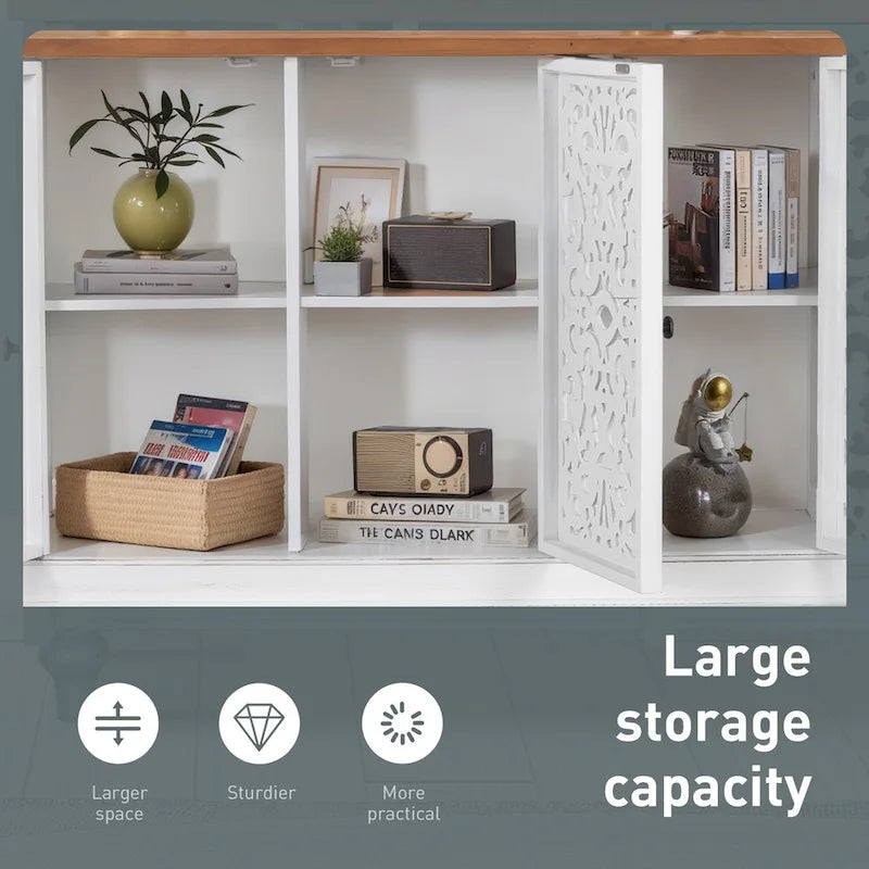 Retro Hollow-Carved 3-Door Storage Cabinet