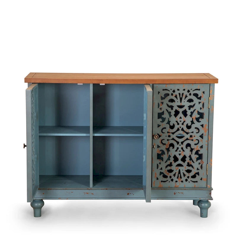 Retro Hollow-Carved 3-Door Storage Cabinet