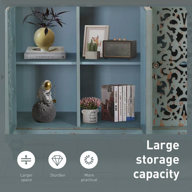 Retro Hollow-Carved 3-Door Storage Cabinet