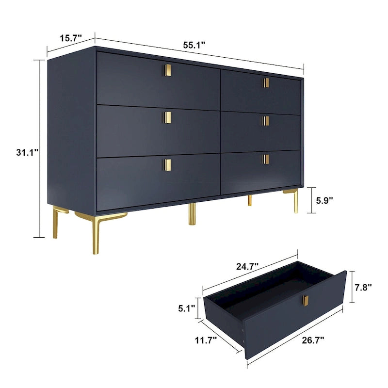 6-Drawer Mid Century Storage Dresser
