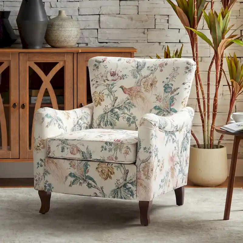 Modern Floral Upholstered Wingback Armchair