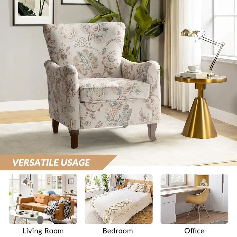 Modern Floral Upholstered Wingback Armchair