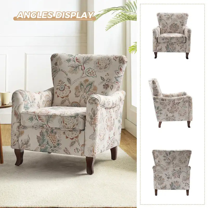 Modern Floral Upholstered Wingback Armchair
