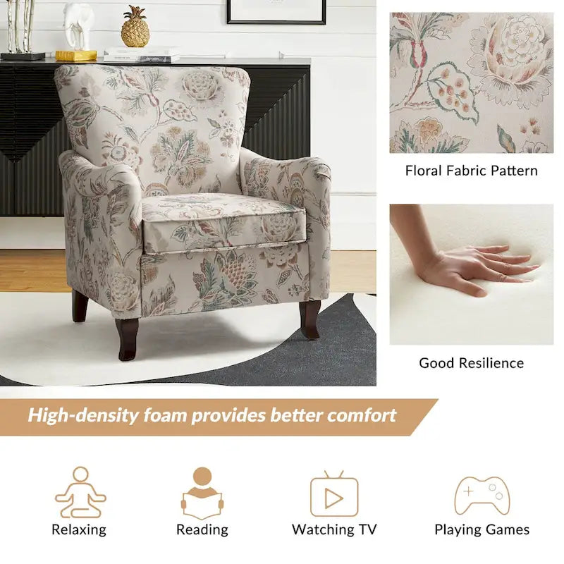 Modern Floral Upholstered Wingback Armchair