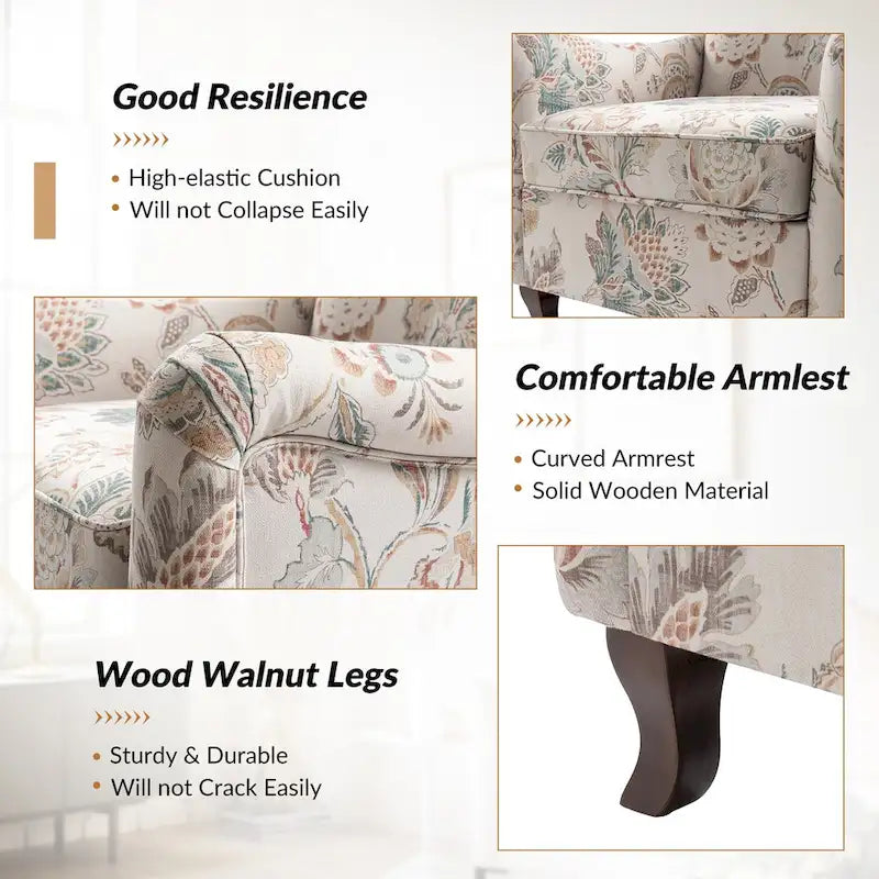 Modern Floral Upholstered Wingback Armchair