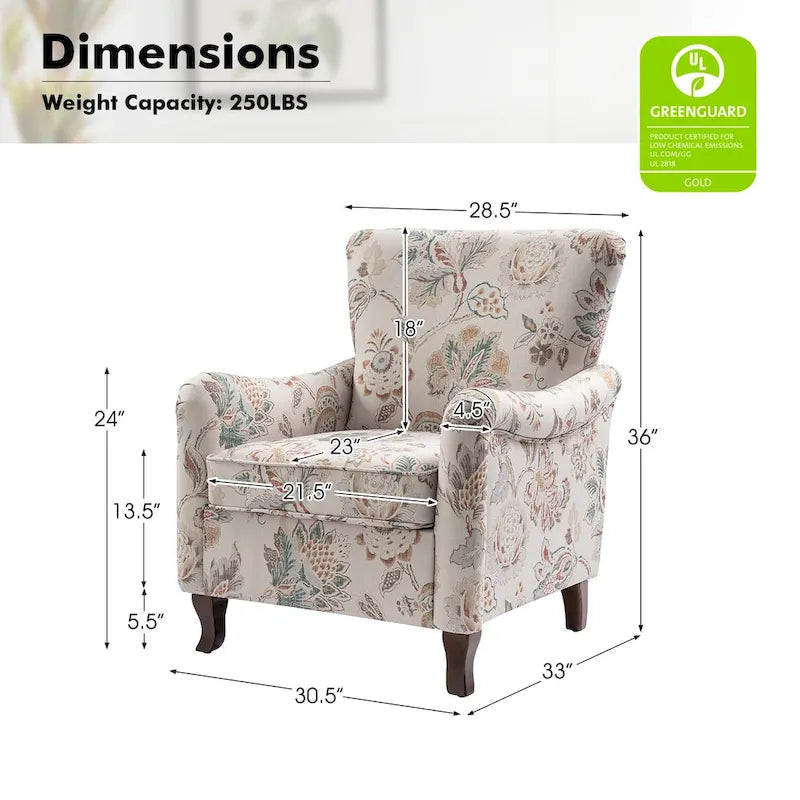 Modern Floral Upholstered Wingback Armchair