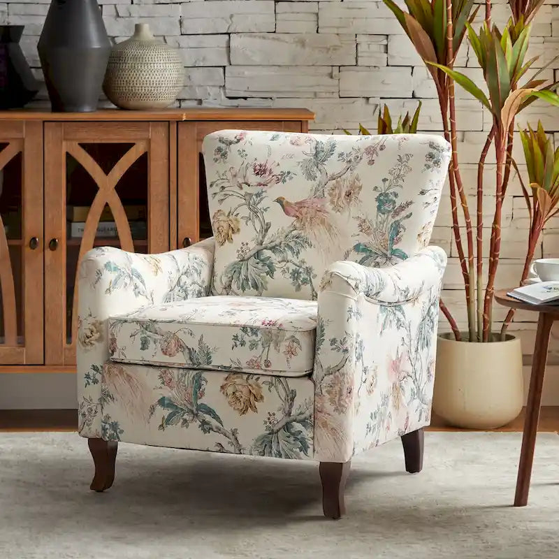 Modern Floral Upholstered Wingback Armchair