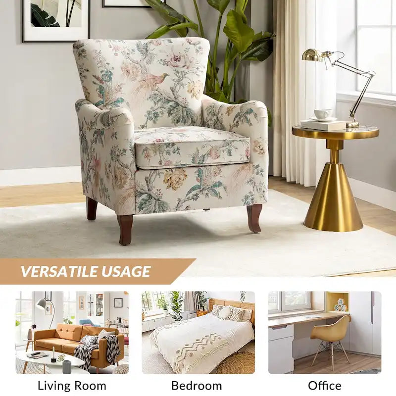 Modern Floral Upholstered Wingback Armchair