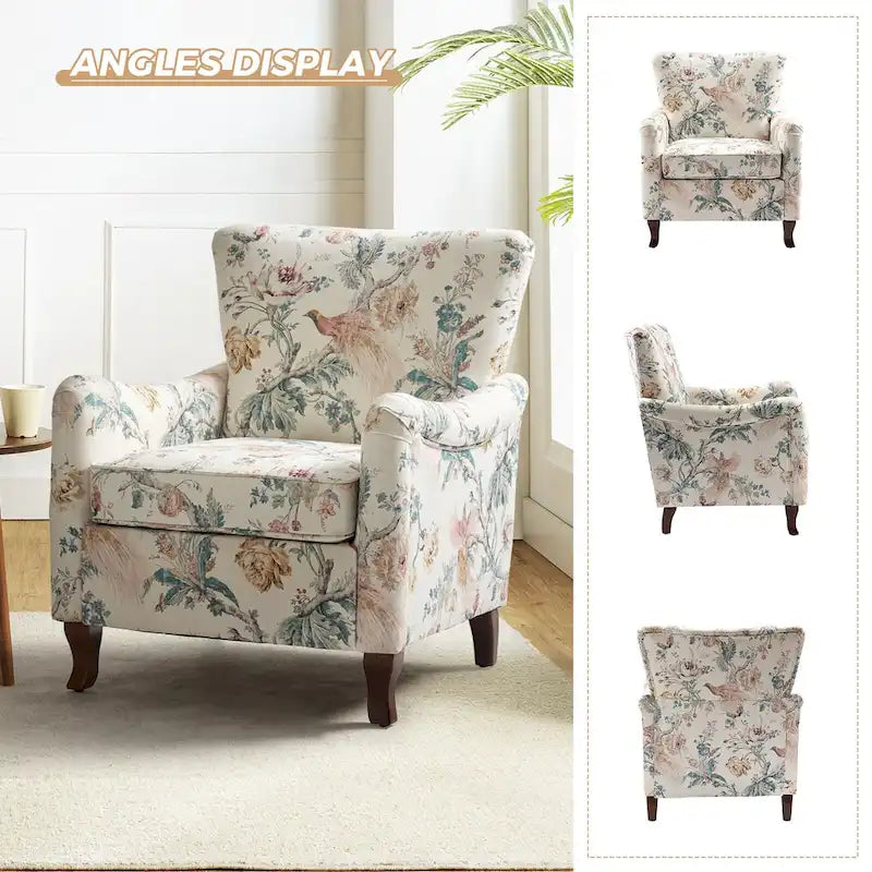 Modern Floral Upholstered Wingback Armchair