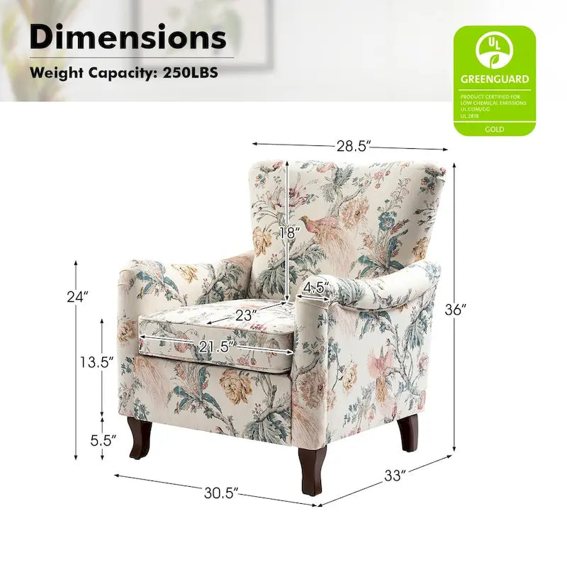 Modern Floral Upholstered Wingback Armchair