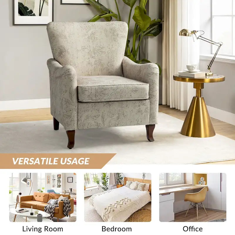 Modern Floral Upholstered Wingback Armchair