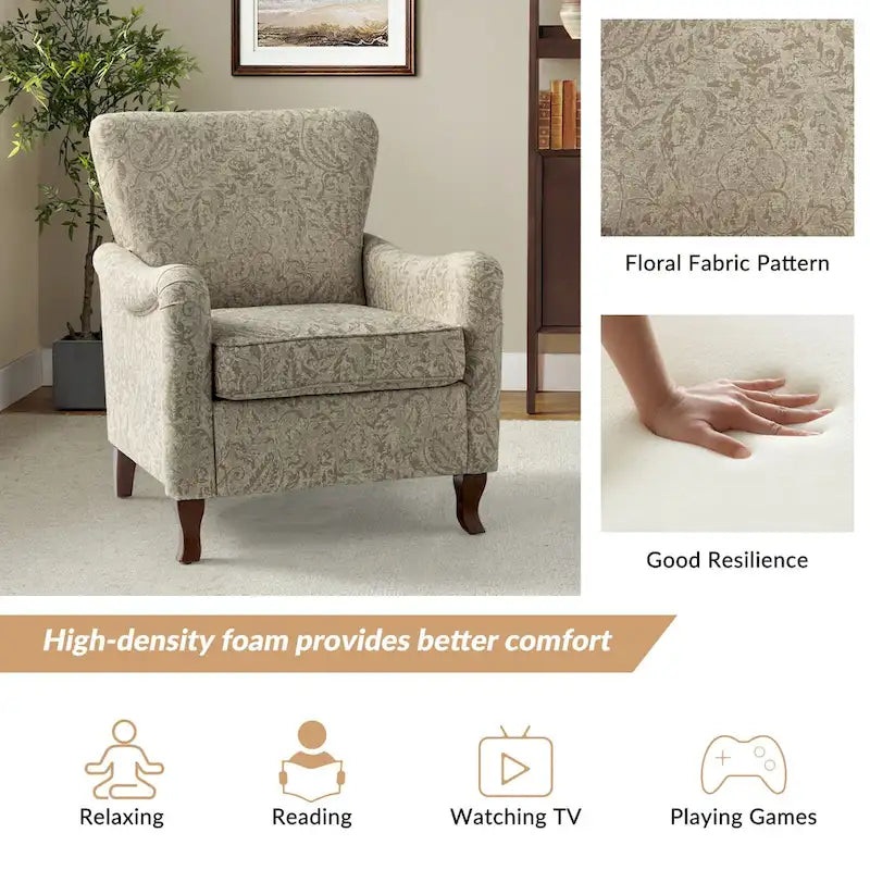 Modern Floral Upholstered Wingback Armchair