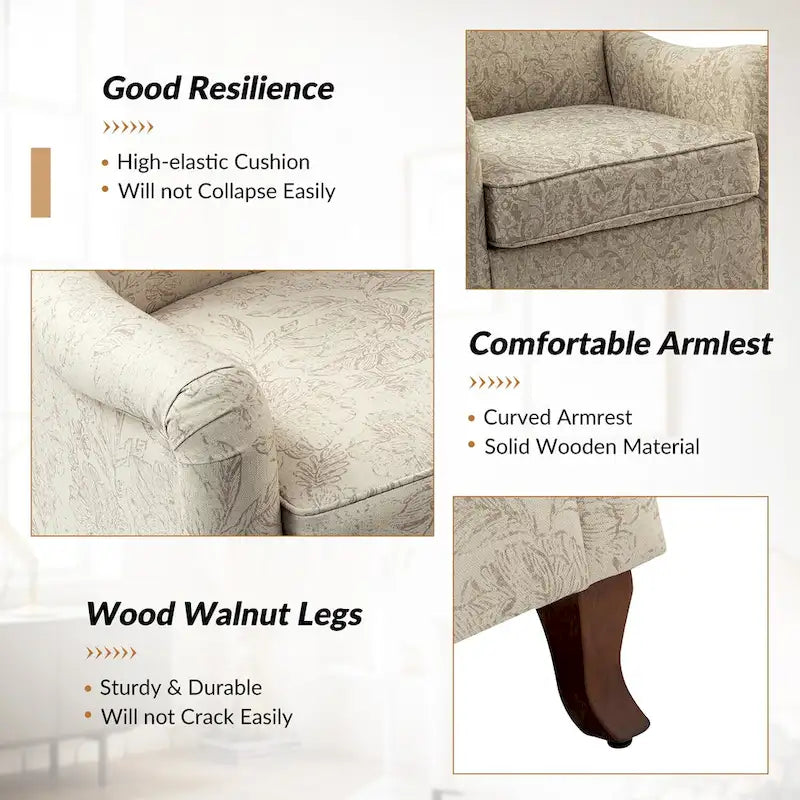 Modern Floral Upholstered Wingback Armchair