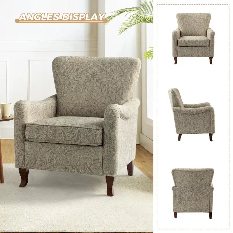 Modern Floral Upholstered Wingback Armchair
