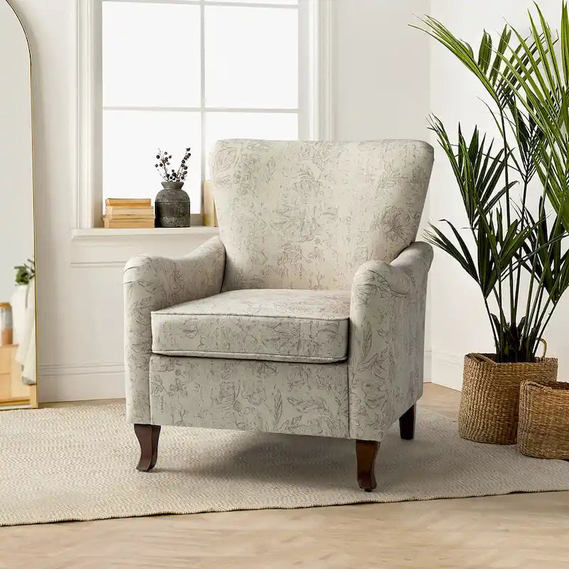Modern Floral Upholstered Wingback Armchair