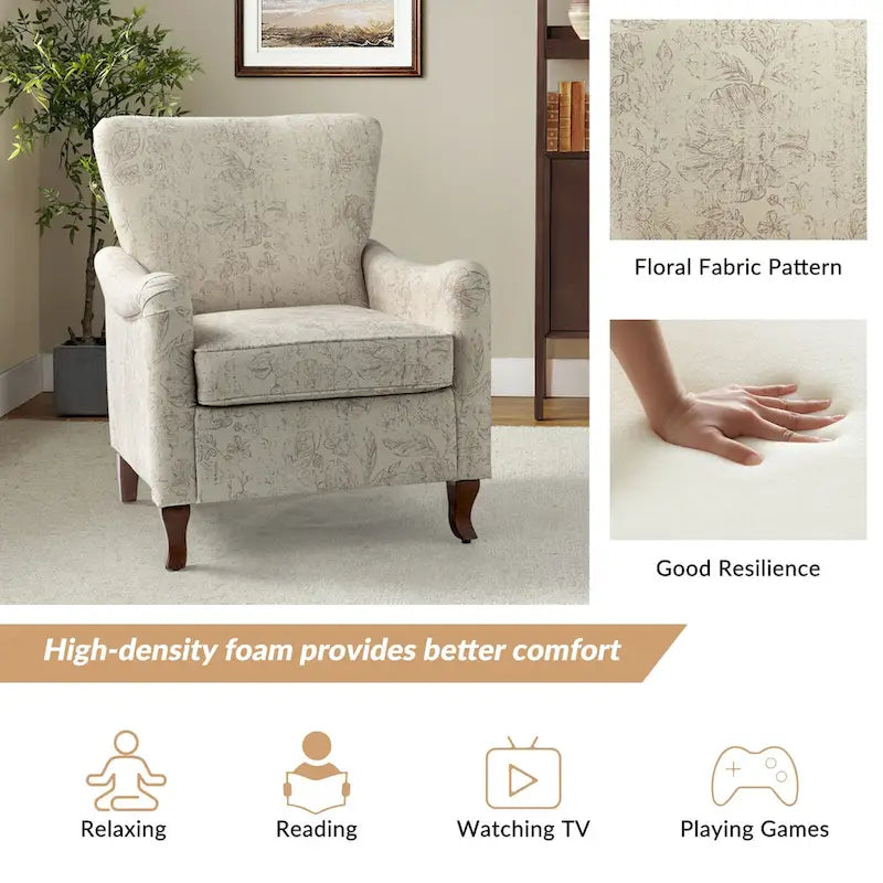 Modern Floral Upholstered Wingback Armchair