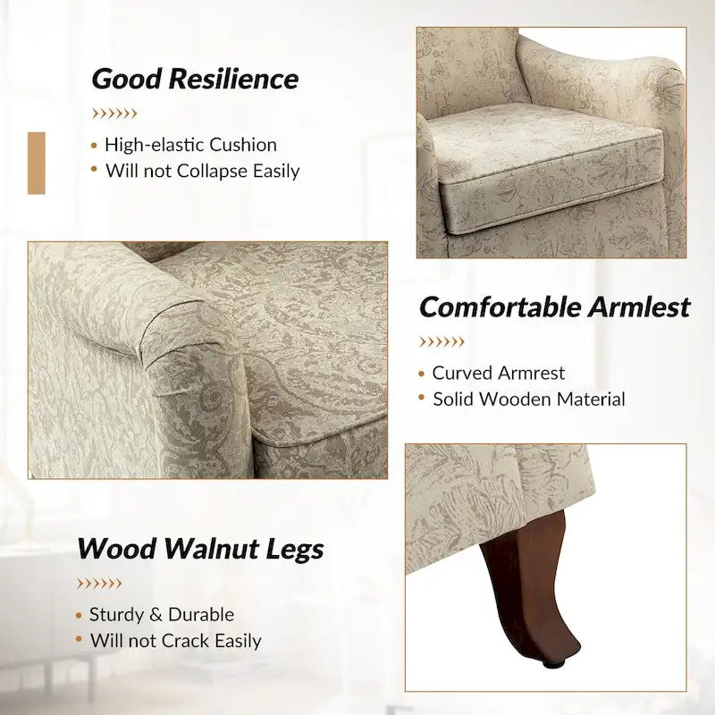 Modern Floral Upholstered Wingback Armchair