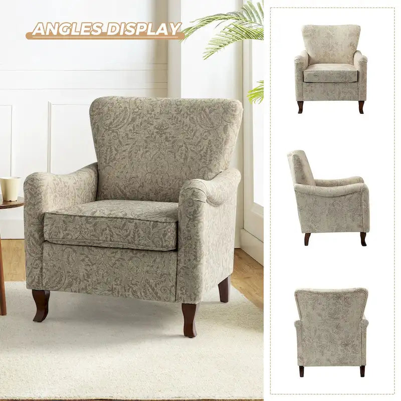 Modern Floral Upholstered Wingback Armchair