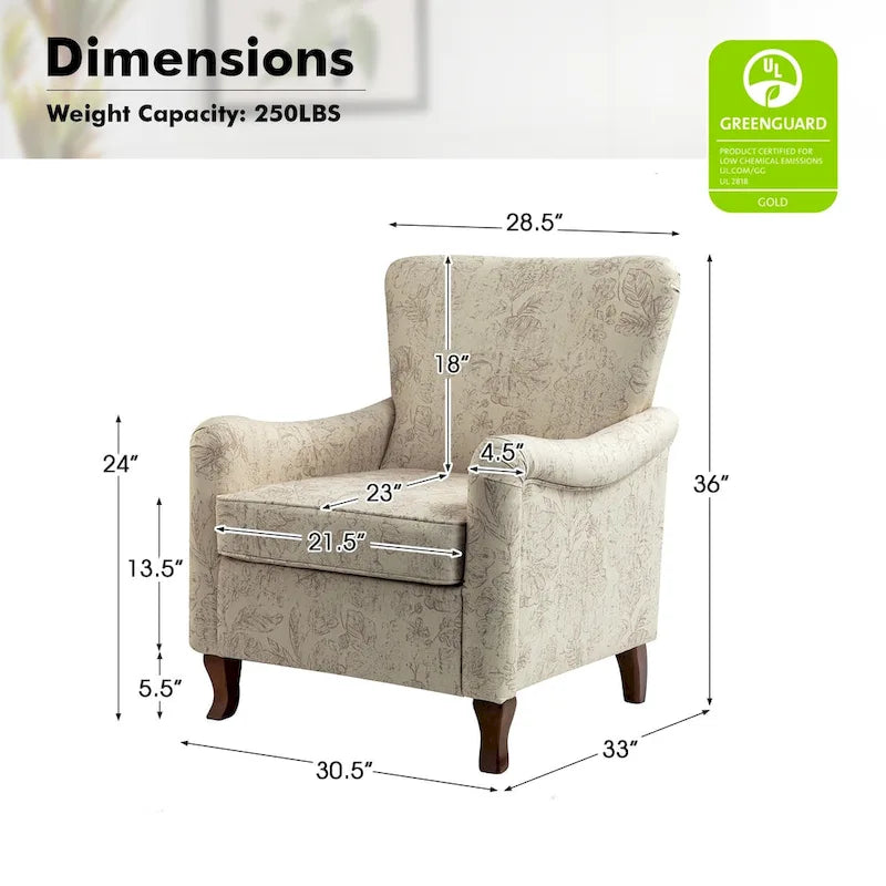 Modern Floral Upholstered Wingback Armchair
