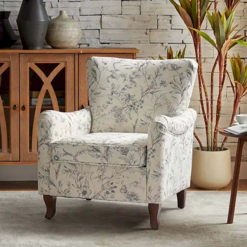 Modern Floral Upholstered Wingback Armchair
