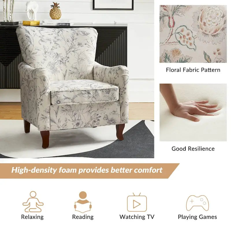 Modern Floral Upholstered Wingback Armchair