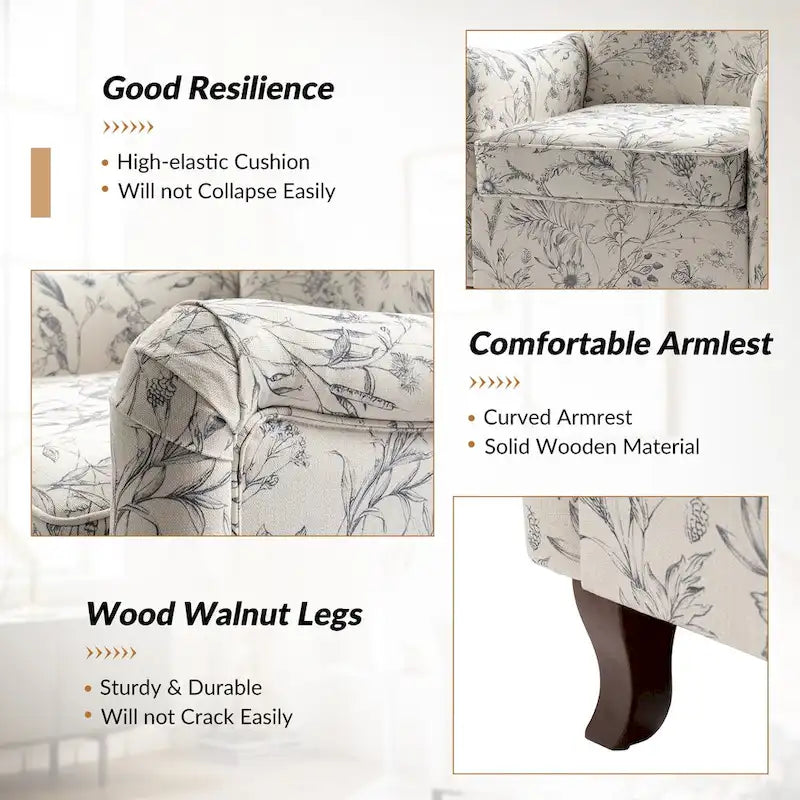 Modern Floral Upholstered Wingback Armchair