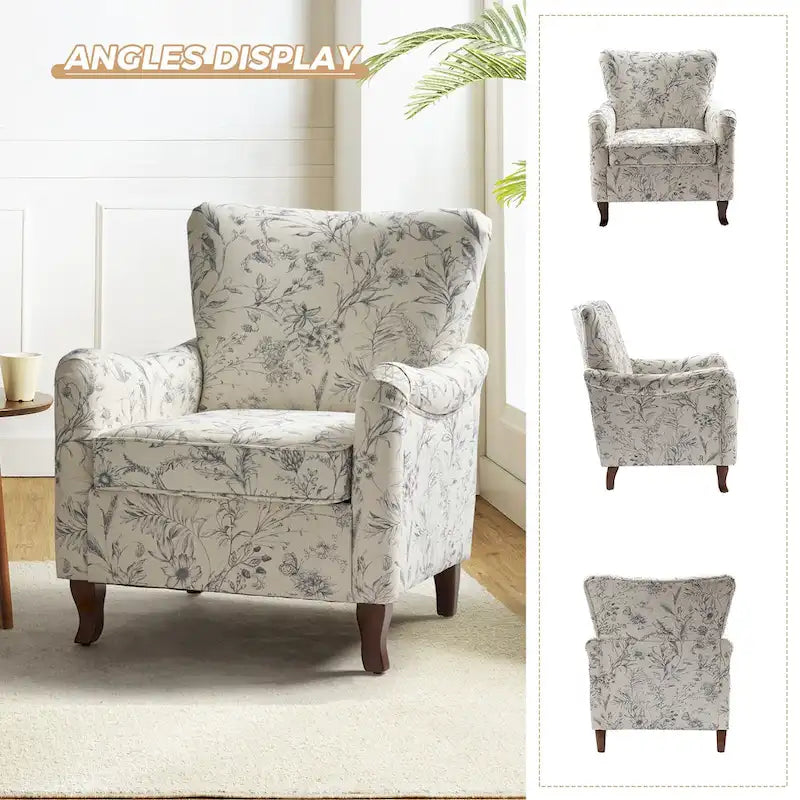 Modern Floral Upholstered Wingback Armchair