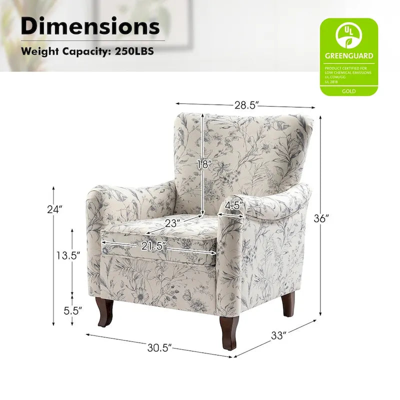 Modern Floral Upholstered Wingback Armchair