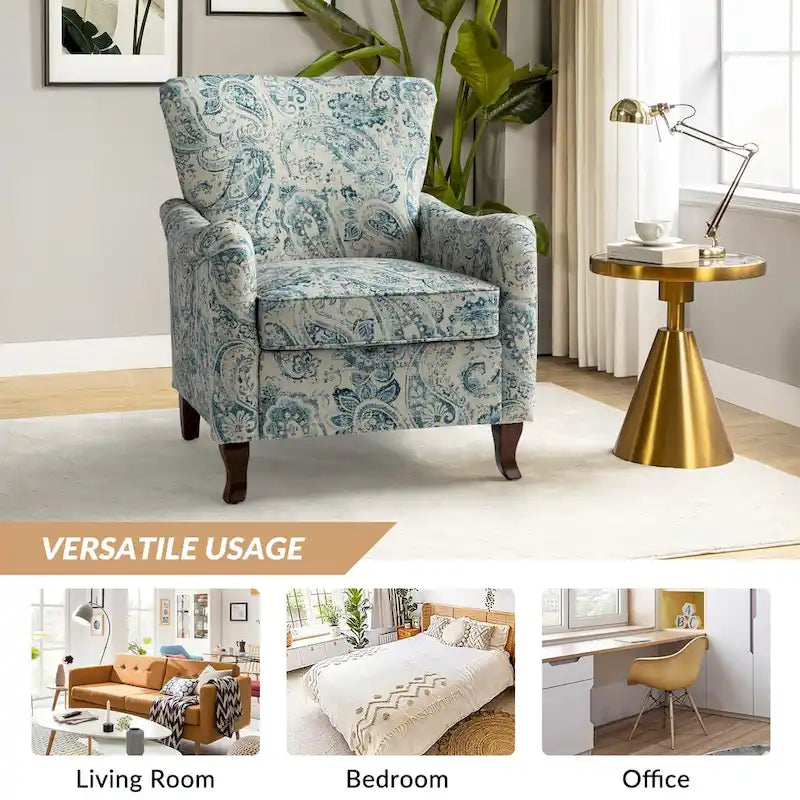 Modern Floral Upholstered Wingback Armchair