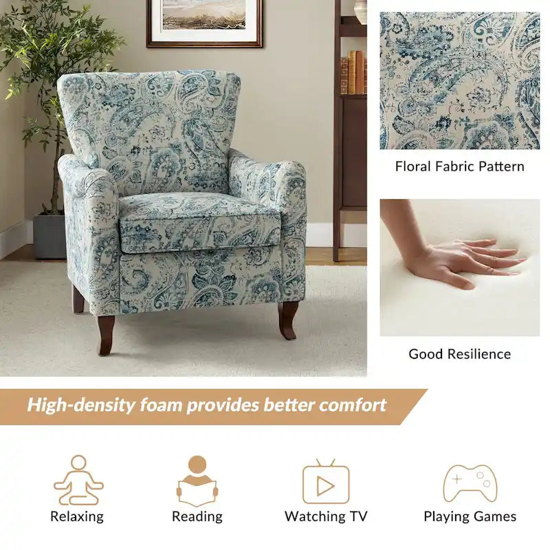 Modern Floral Upholstered Wingback Armchair
