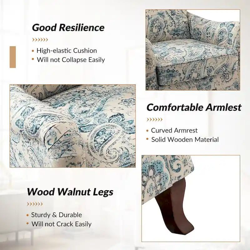 Modern Floral Upholstered Wingback Armchair