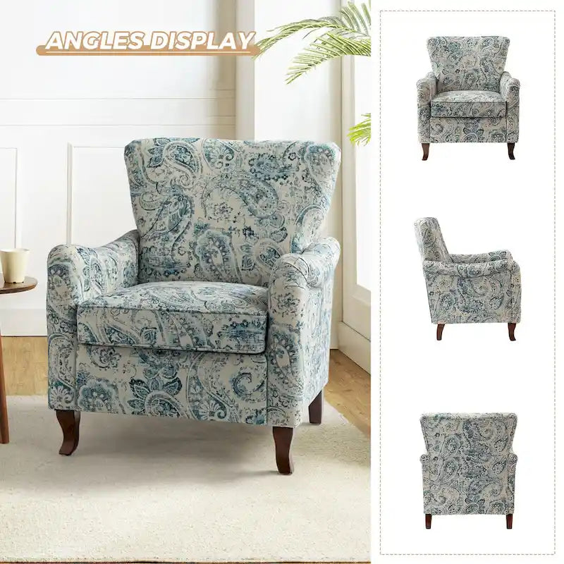 Modern Floral Upholstered Wingback Armchair