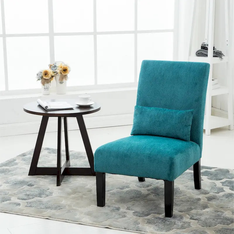 Armless Chenille Accent Chair with Kidney Pillow