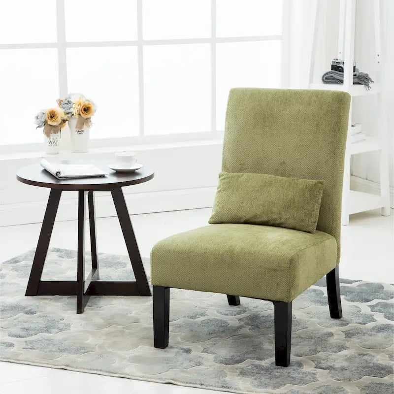Armless Chenille Accent Chair with Kidney Pillow