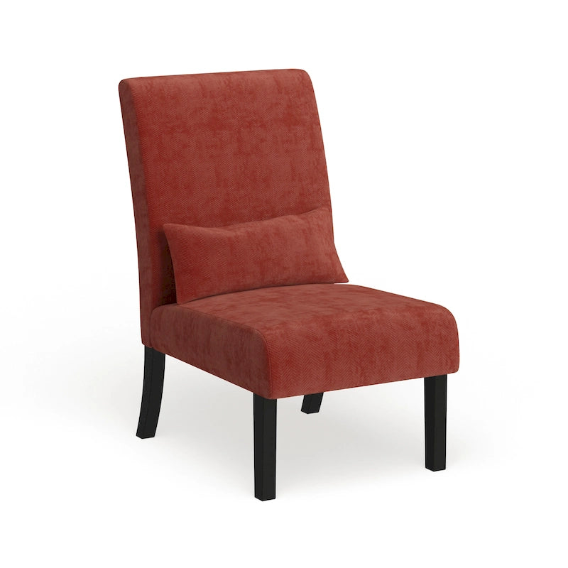 Armless Chenille Accent Chair with Kidney Pillow