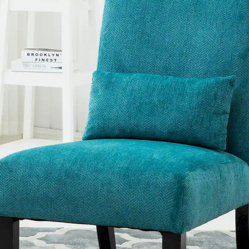 Armless Chenille Accent Chair with Kidney Pillow