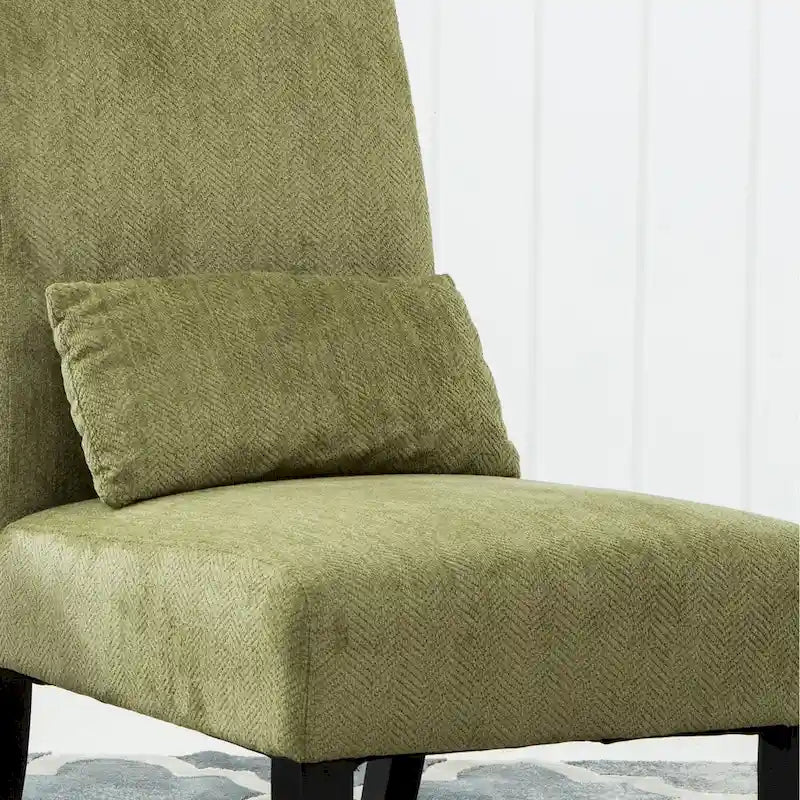 Armless Chenille Accent Chair with Kidney Pillow
