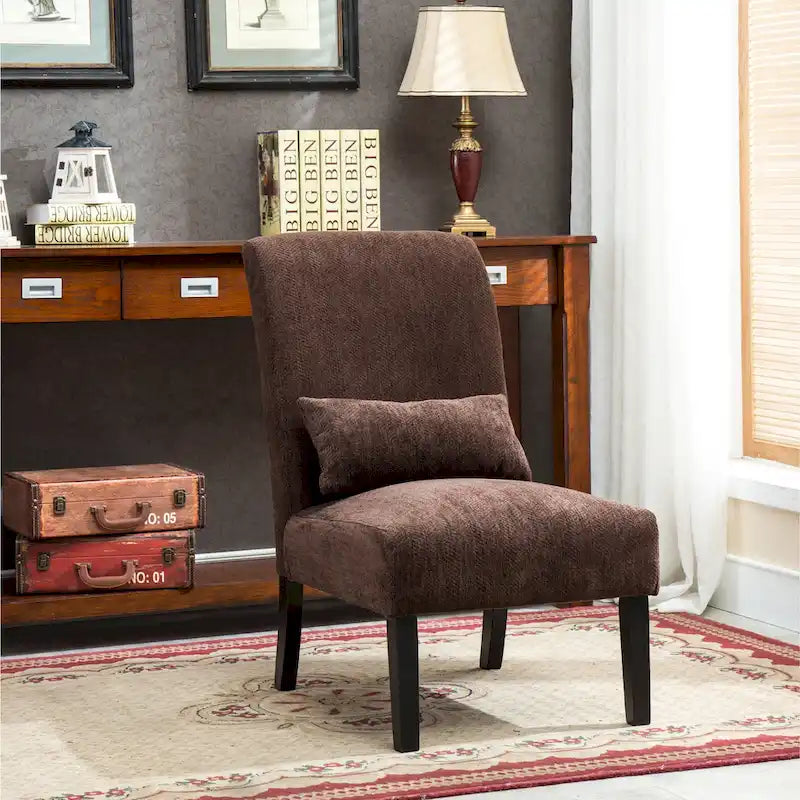 Armless Chenille Accent Chair with Kidney Pillow