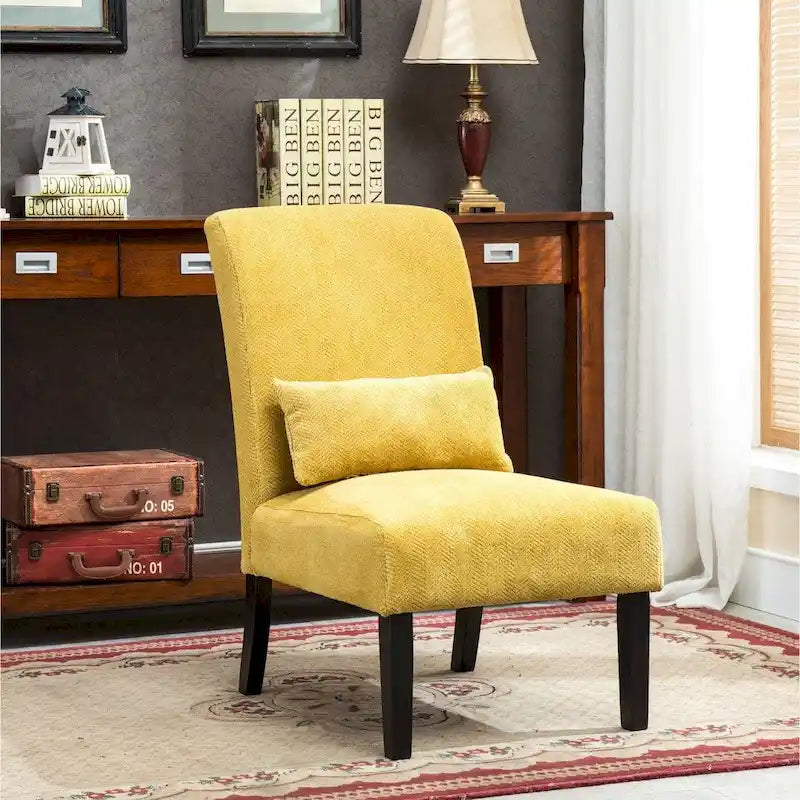 Armless Chenille Accent Chair with Kidney Pillow