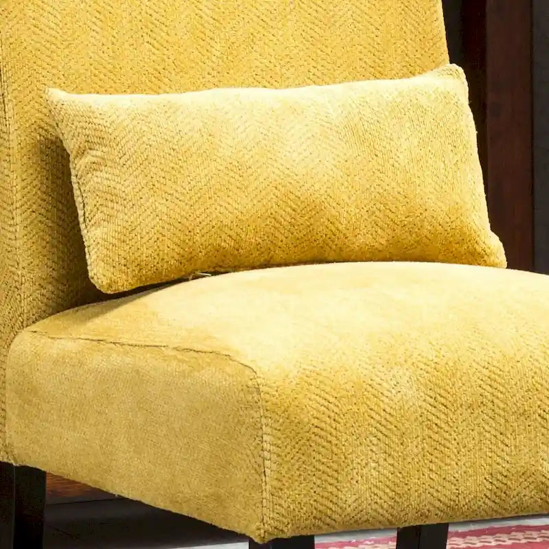 Armless Chenille Accent Chair with Kidney Pillow